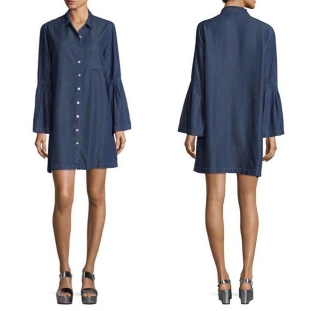 Parker Smith 100% Tencel Denim Bell Sleeve Button Down Shirt Dress Size Medium
